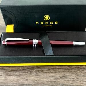 Cross Bailey Red Lacquer - Stainless Steel Medium Nib - Fountain Pen - Used